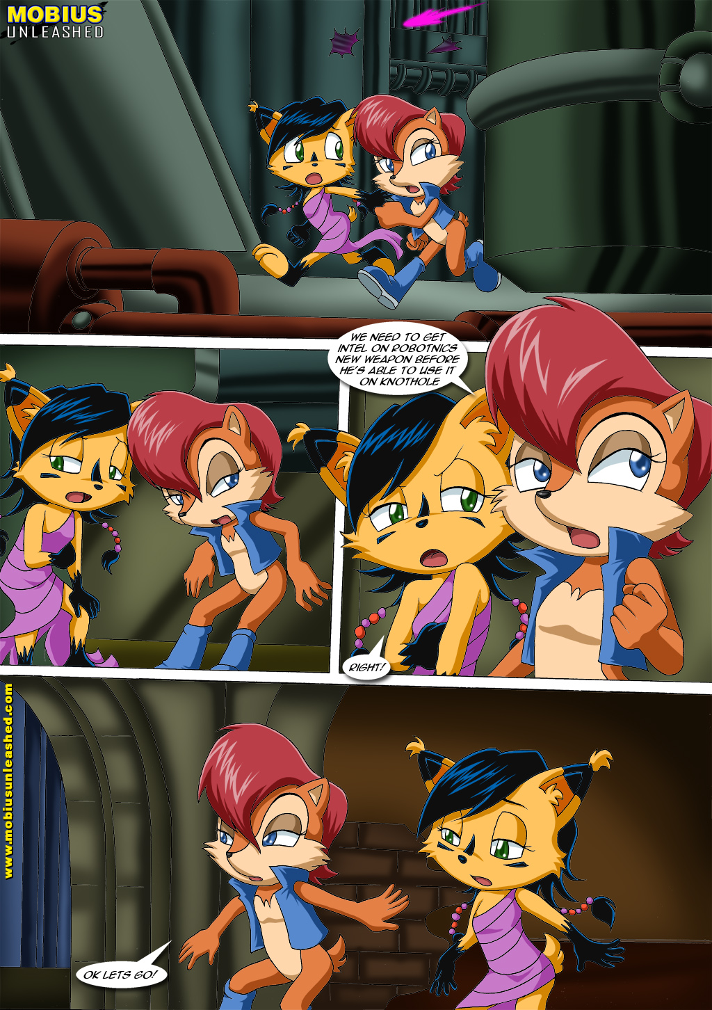 anthro archie_comics bbmbbf caught_by_the_tail comic furry lasers mobius_unleashed nicole_the_lynx palcomix running sally_acorn sega sonic_(series) sonic_team sonic_the_hedgehog_(series)