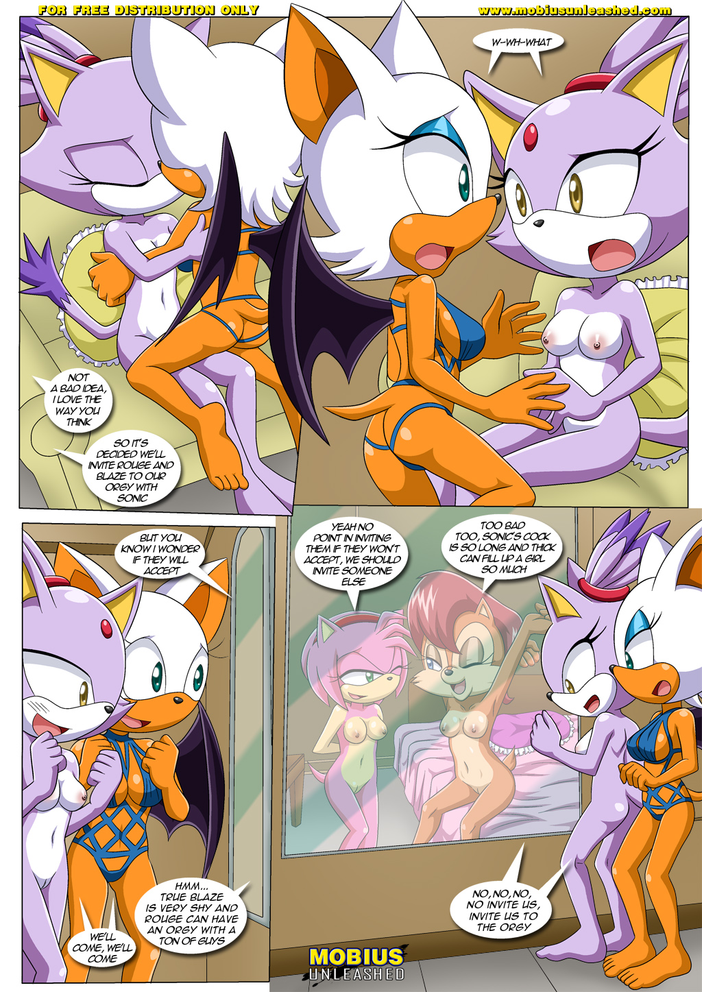 amy_rose anthro archie_comics bbmbbf blaze_the_cat breasts clothing comic dialog female kissing mobius_unleashed nude palcomix rouge_the_bat sally_acorn sega sonic_(series) sonic_the_hedgehog_(series) text the_heat_of_passion yuri