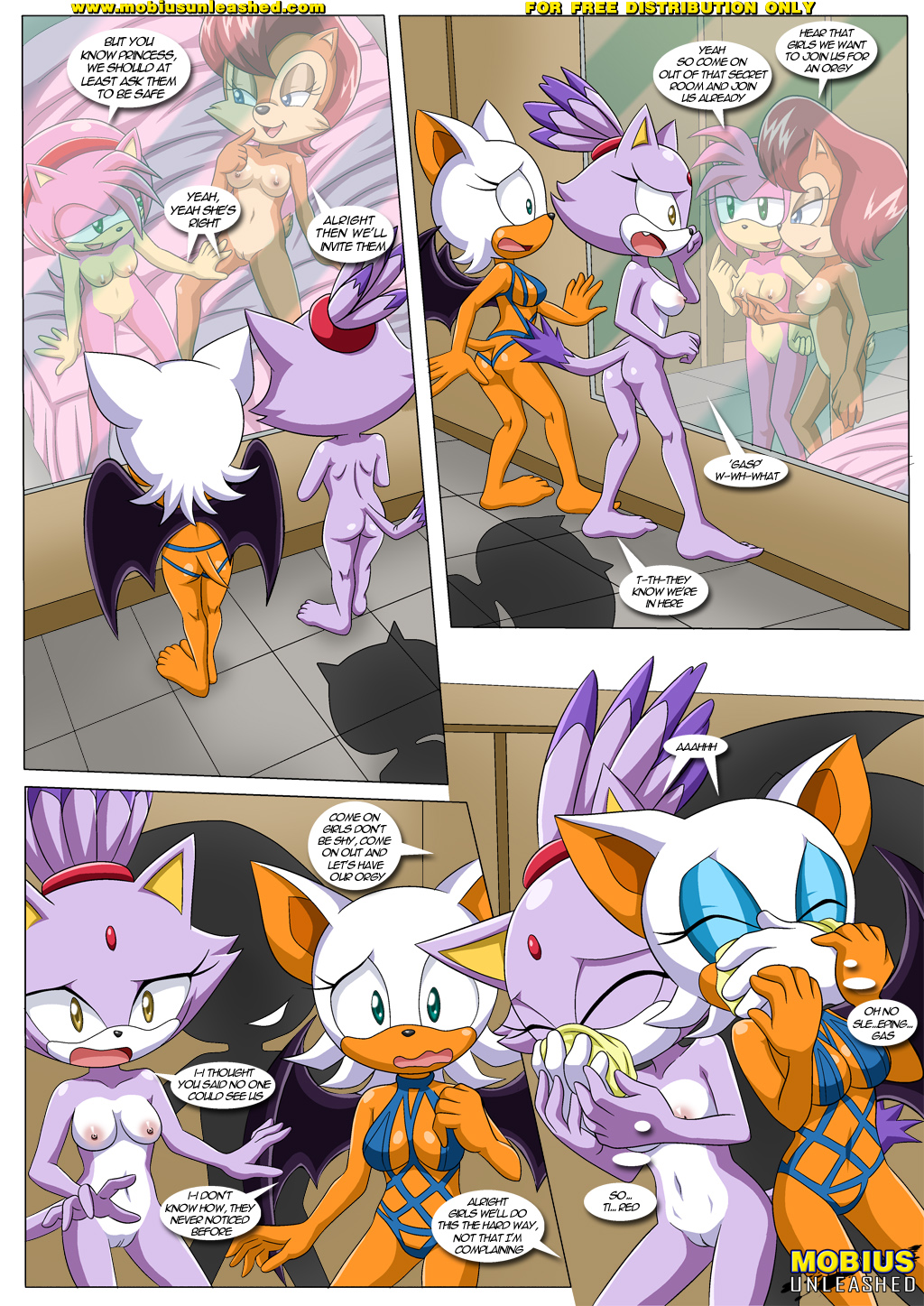 amy_rose anthro archie_comics bbmbbf blaze_the_cat breasts clothing comic dialog hedgehog mobius_unleashed nude palcomix rouge_the_bat sally_acorn sega sonic_(series) sonic_the_hedgehog sonic_the_hedgehog_(series) text the_heat_of_passion