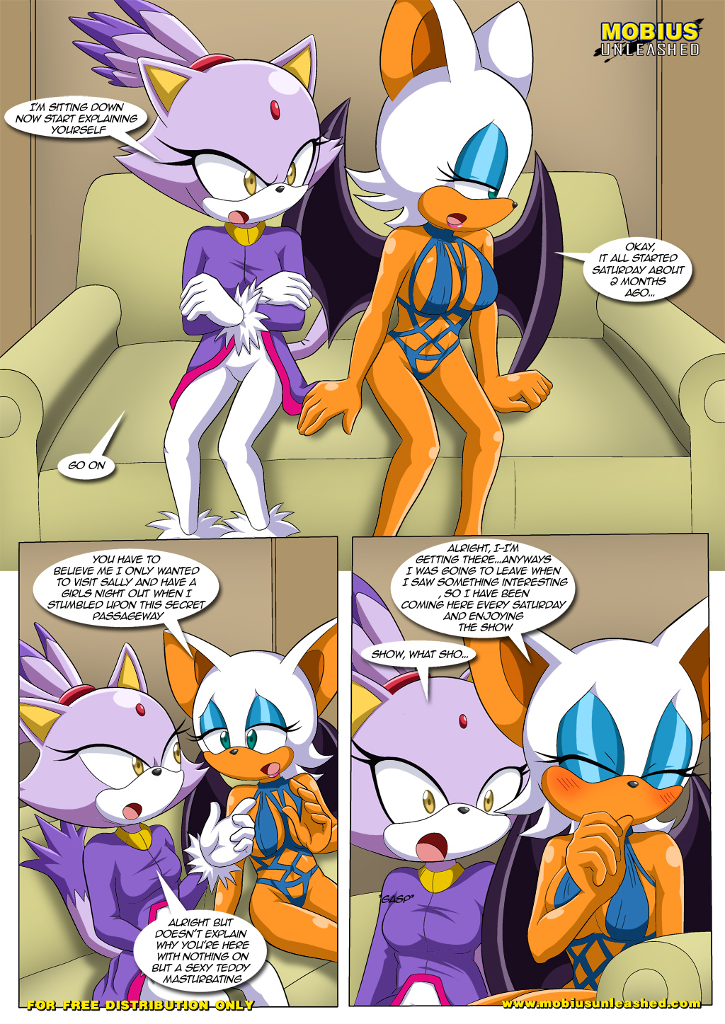 anthro bbmbbf blaze_the_cat blush clothing comic dialogue mobius_unleashed palcomix rouge_the_bat sega sonic_(series) sonic_the_hedgehog_(series) text the_heat_of_passion