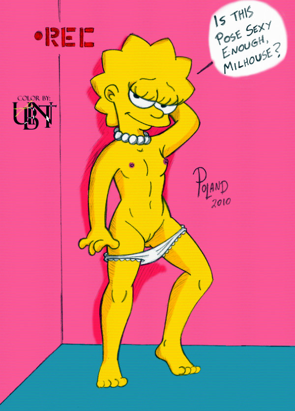 child flat_chest lisa_simpson loli lolicon panties panties_around_one_leg poland_(artist) pose pussy recording sexy_pose small_breasts smile the_simpsons ubnt yellow_skin
