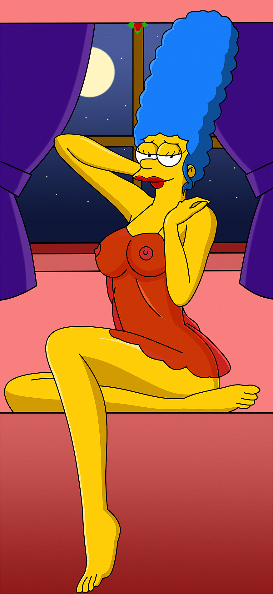 marge_simpson negligee pose see_through solo the_simpsons yellow_skin