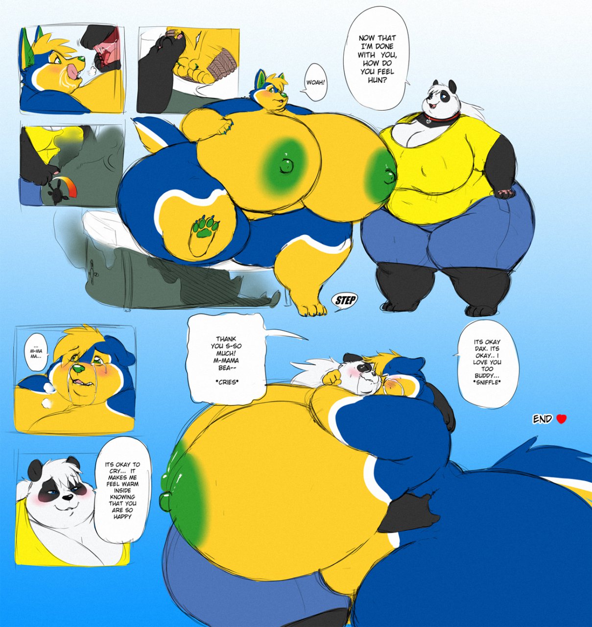 ass big_ass big_breasts breasts canine chubby color crying dog female gillpanda hug huge_breasts hugging overweight panda tube