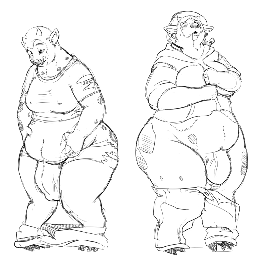 black_and_white bovine breasts cattle chubby cow ear_piercing female full_body gillpanda growth huge_ass monochrome piercing transformation transgender weight_gain