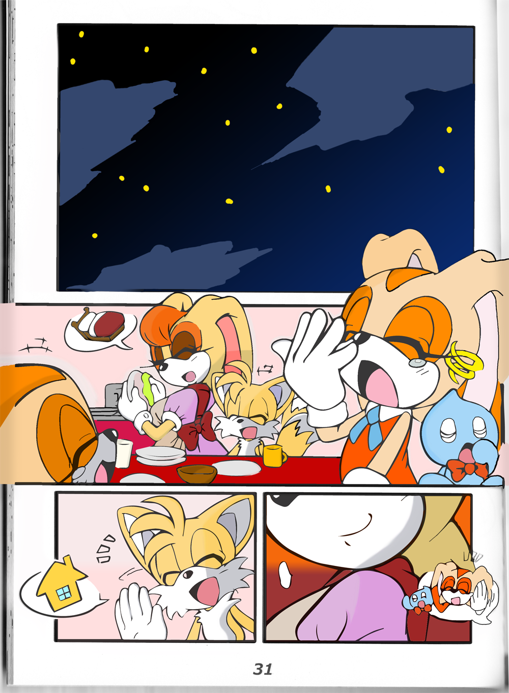 anthro big_breasts breasts brown_eyes canine chao cheese_the_chao cleavage comic cream_the_rabbit female fox furry hair huge_breasts lagomorph male michiyoshi miles_"tails"_prower penis rabbit sega smile sonic_(series) vanilla_the_rabbit