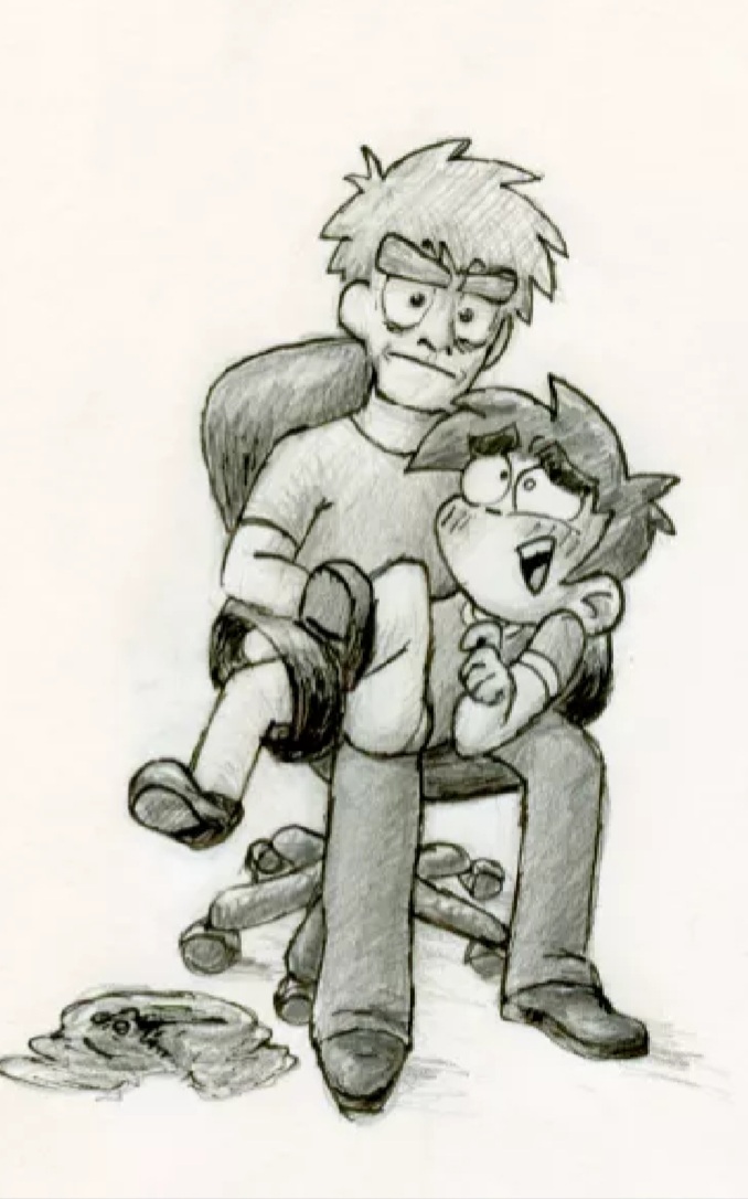 2boys 2humans blush bottomless bottomless_male bruh dont_tagme heart-shaped_pupils i_hate_everything ls_mark_(character) male/male male_only open_mouth paper_(artwork) pencil_(artwork) sex_on_chair shoes size_difference spiky_hair tagme what wtf yaoi