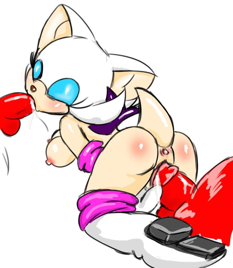 1girl 2boys af-js all_fours anthro doggy_position fellatio female furry knuckles_the_echidna male male/female nude oral rouge_the_bat sega sonic_(series) sonic_team spitroast vaginal