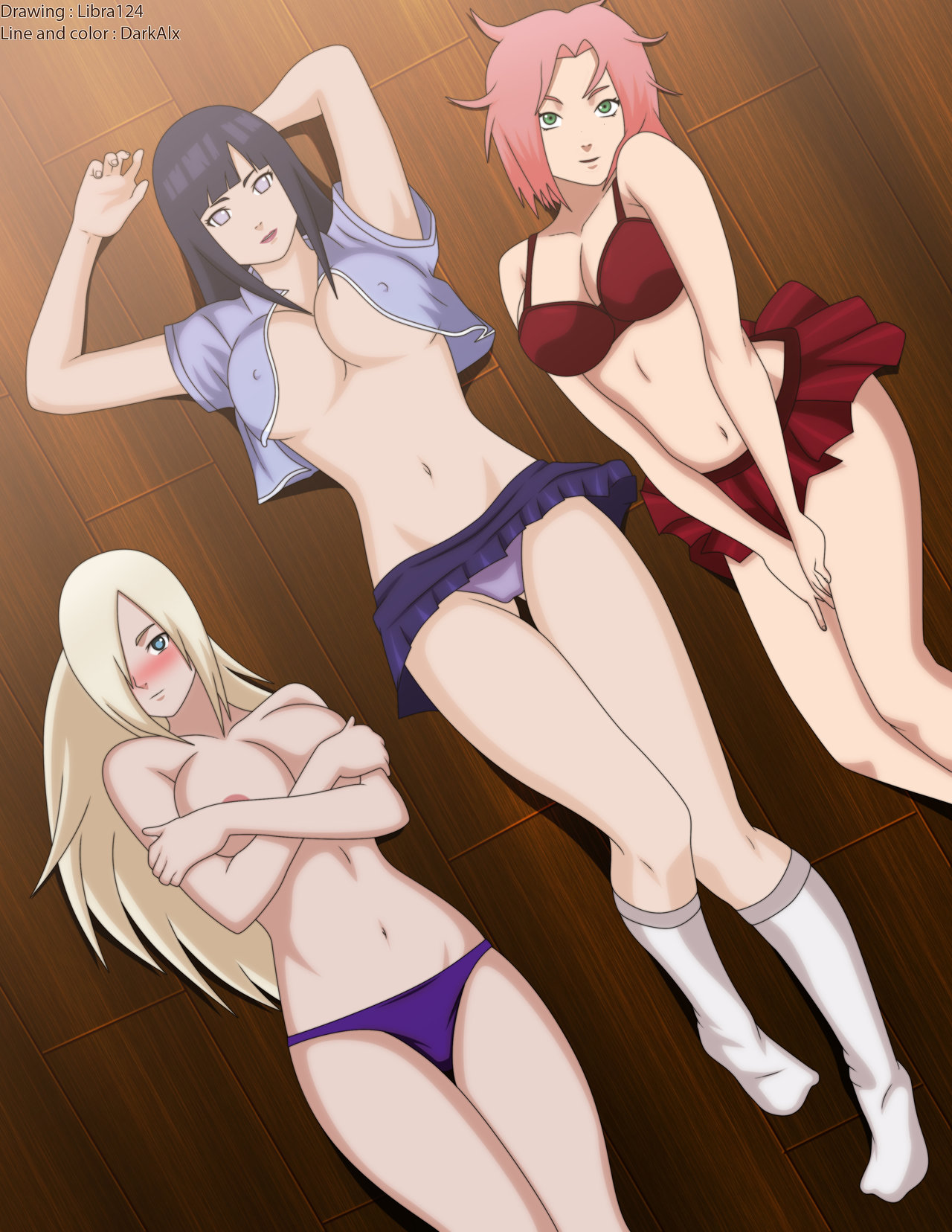 Xbooru - 3girls breasts darkalx hinata hyuuga ino yamanaka multiple girls  naruto sakura haruno topless | 235985