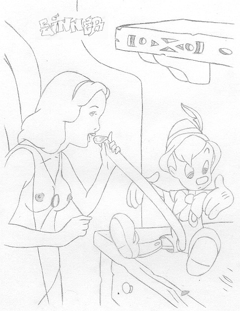 1boy 1girl blue_fairy breasts clothed disney erection female long_penis male male/female monochrome penis pinocchio pinocchio_(character) sinner wings