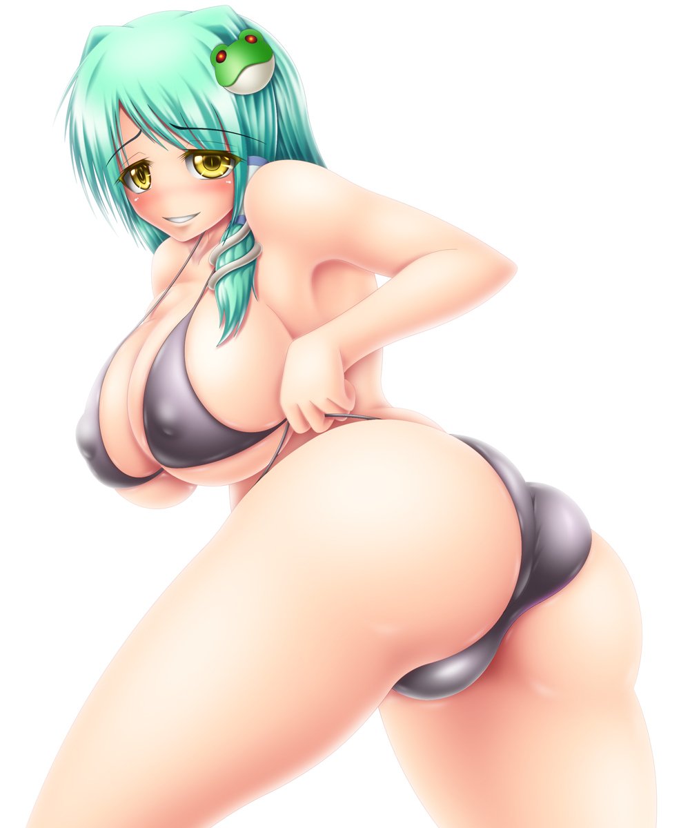 ass breasts cameltoe female harumi_(harumix) high_res highres huge_breasts kochiya_sanae love_bulge swimsuit touhou