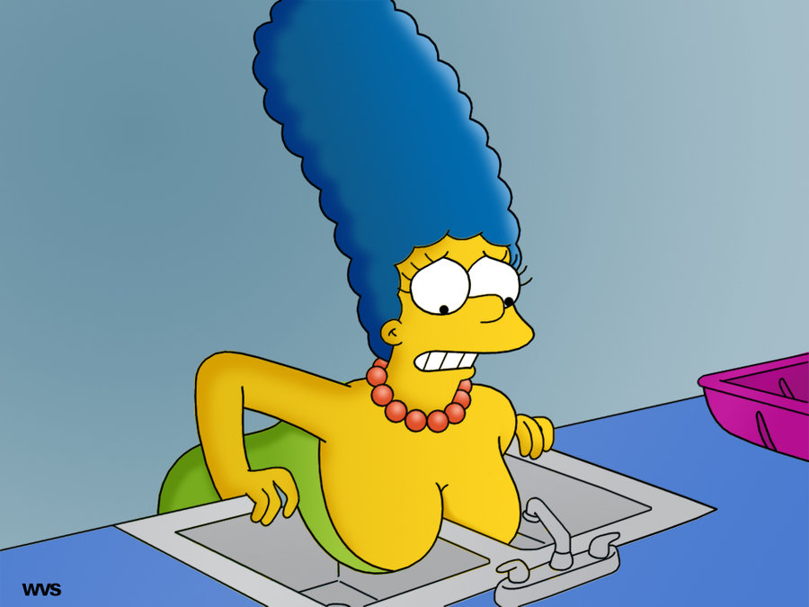 big_breasts breasts cleavage marge_simpson tagme the_simpsons yellow_skin
