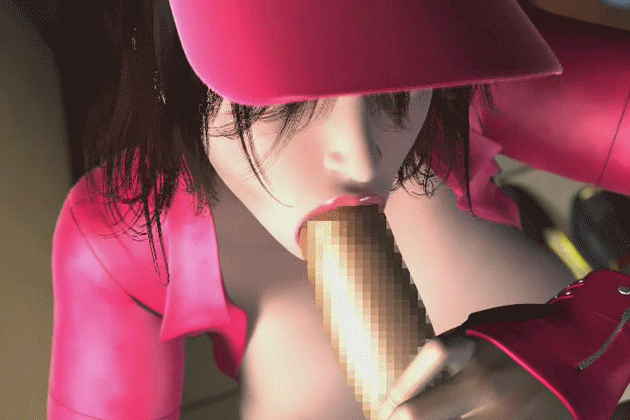 3d animated animated_gif breasts censored fellatio fingerless_gloves gif gloves hat huge_breasts oral penis pizza_takeout_obscenity rika_yagyu umemaro umemaro_3d
