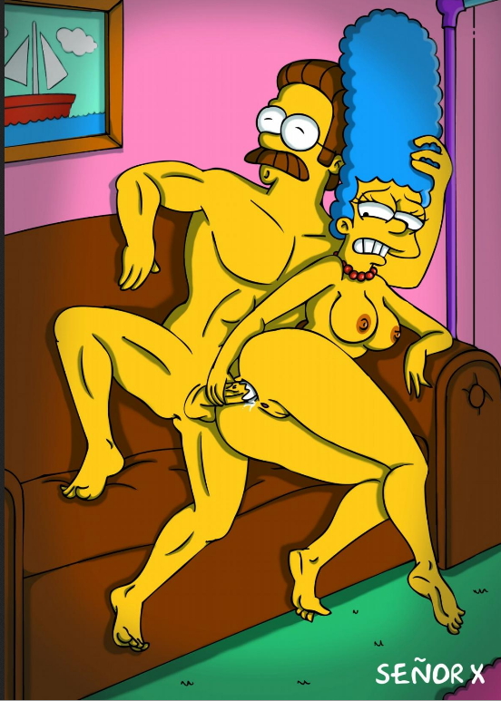 anal ass marge_simpson ned_flanders senor_x_(artist) the_simpsons yellow_skin