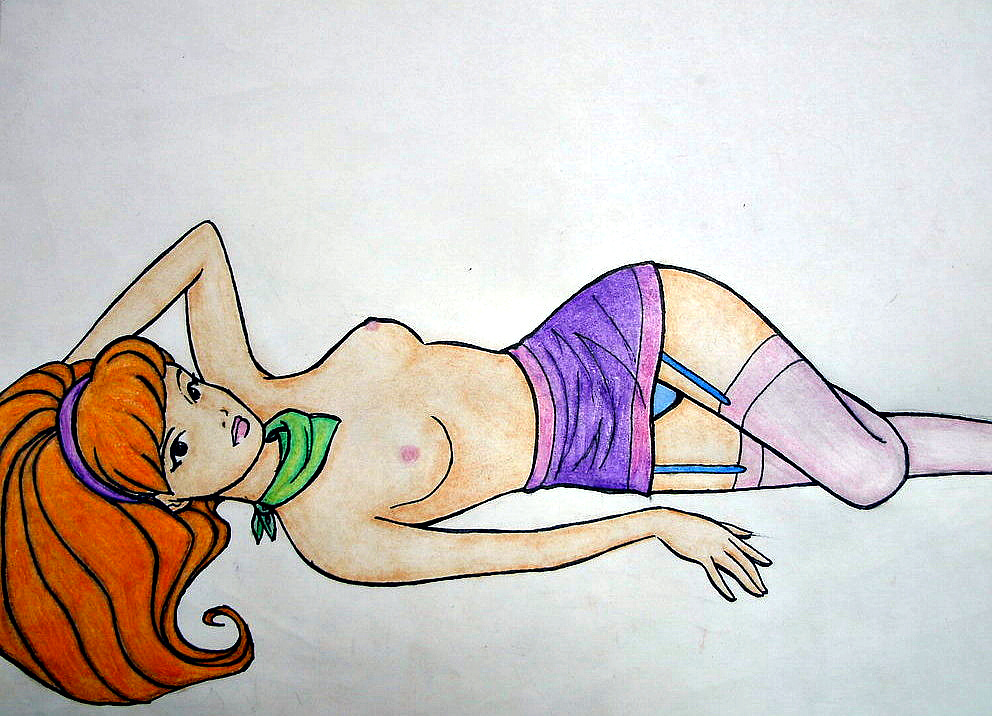 daphne_blake reclining redhead scooby-doo skirt small_breasts stockings tagme topless