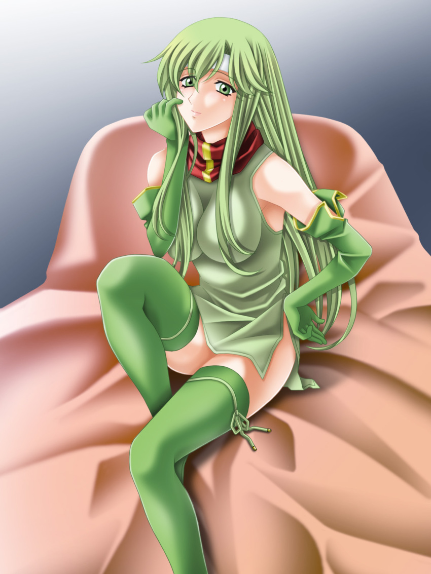 1girl boots elbow_gloves fire_emblem fire_emblem:_monshou_no_nazo gloves green_eyes green_hair long_hair paola short_dress side_slit smile solo tamamon stockings thigh_high_boots