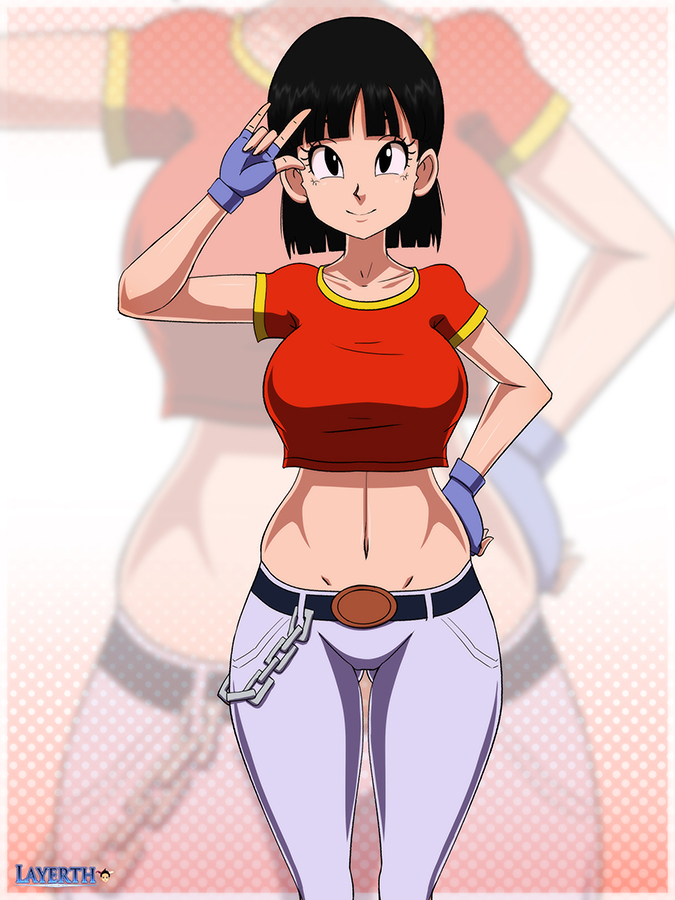 1girl big_breasts breasts dragon_ball dragon_ball_gt female female_only layerth midriff pan_(dragon_ball_gt) smile solo