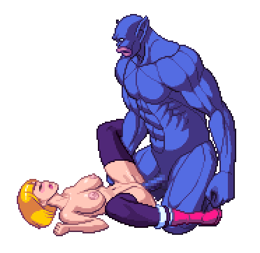 animated_gif big_breasts blonde_hair bouncing_breasts breasts chijoku_no_troll_busters cum cum_in_pussy gif lowres missionary monster pixel_art rape red-p sex size_difference thighhighs troll_(chijoku_no_troll_busters) vaginal