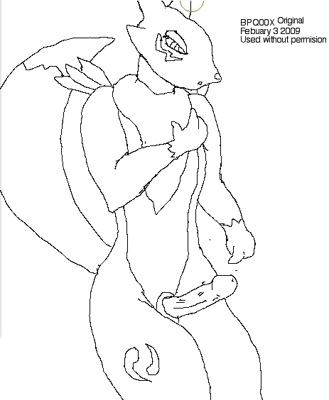 1_boy 1_male 2009 3_fingers alternate_version_available anthro anthro_canine anthro_fox bpq00x canine digimon english_text erection fox fur furry male male_anthro male_anthro_fox male_only male_renamon monochrome nude penis raised_tail renamon solo standing tail text toei_animation yin_yang