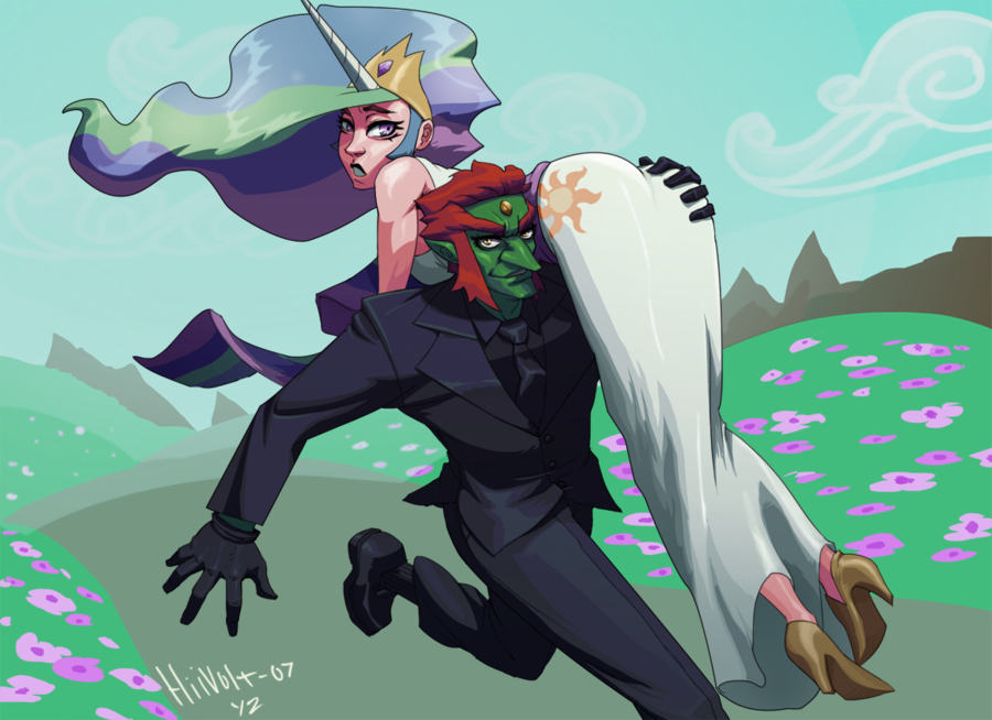 1boy 1girl ass ass_grab bare_shoulders black_gloves blue_hair carrying crossover crown cutie_mark cutie_mark_clothing diepod dress drgnpnch duo female forehead_jewel formal friendship_is_magic ganondorf gloves green_hair green_skin hand_on_ass high_heels hii-volt-07 hiivolt horn human humanized long_hair looking_at_viewer male multicolored_hair my_little_pony my_little_pony_friendship_is_magic my_little_pony_generation_4 necktie ocarina_of_time pink_eyes pink_hair princess_celestia purple_eyes purple_hair red_hair royalty running shoes shoulder_carry smirk suit sun_cutie_mark the_legend_of_zelda the_legend_of_zelda:_ocarina_of_time tiara white_dress yellow_eyes