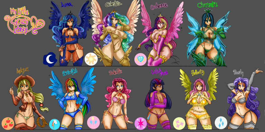 6+girls anthro anthrofied applejack_(mlp) bare_shoulders big_breasts bikini black_hair blonde_hair blue_hair breasts bridal_gauntlets character_name choker cleavage collaboration dark_skin elbow_gloves fluttershy_(mlp) friendship_is_magic glasses gloves green_hair hands_on_hips high_res highres horn humanized jewelry large_breasts lingerie long_hair low-tied_long_hair lowleg lowleg_bikini maniacpaint multicolored_hair multiple_girls my_little_pony my_little_pony_friendship_is_magic necklace negligee oddrich pink_hair pinkie_pie_(mlp) princess_cadance purple_hair queen_chrysalis rainbow_dash_(mlp) rainbow_hair rarity_(mlp) see-through side-tie_bikini source_request sparkle stockings swimsuit tankini thick_thighs thighhighs thighs thumbs_up toned twilight_sparkle_(mlp) two-tone_hair underwear wide_hips wings