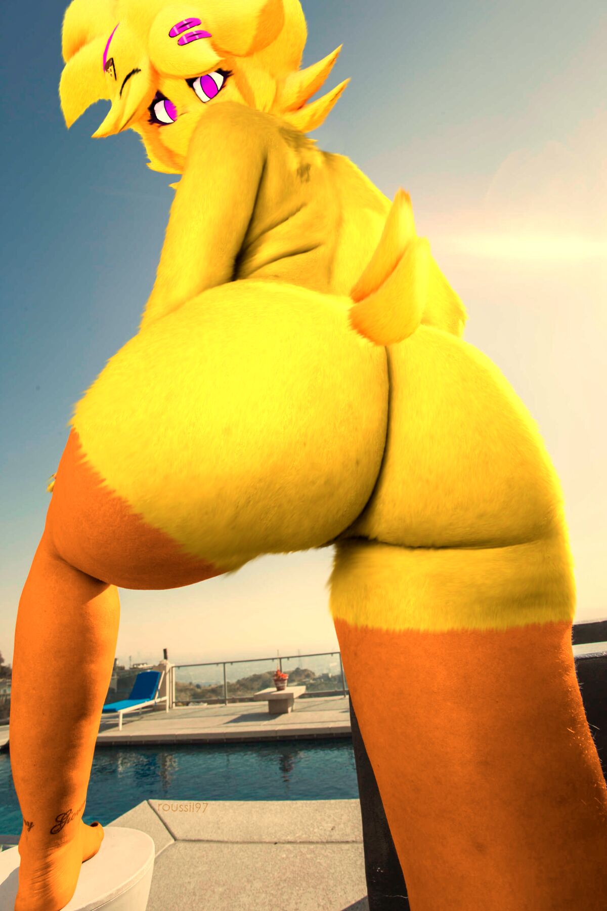 cally3d chica_(cally3d) chiku_(cryptia) female_only furry furry_female furry_only otarlette roussil97 yellow_fur