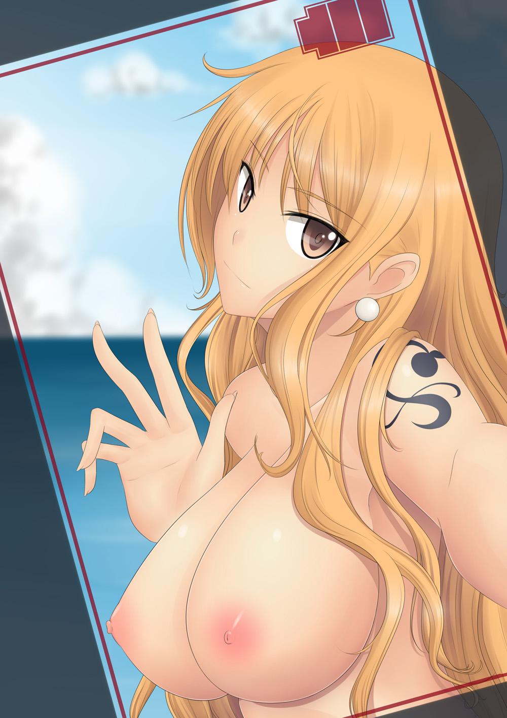 1girl battery_life big_breasts breasts brown_eyes cellphone female high_res highres kai_(link2262) large_breasts long_hair nami nami_(one_piece) one_piece phone tattoo