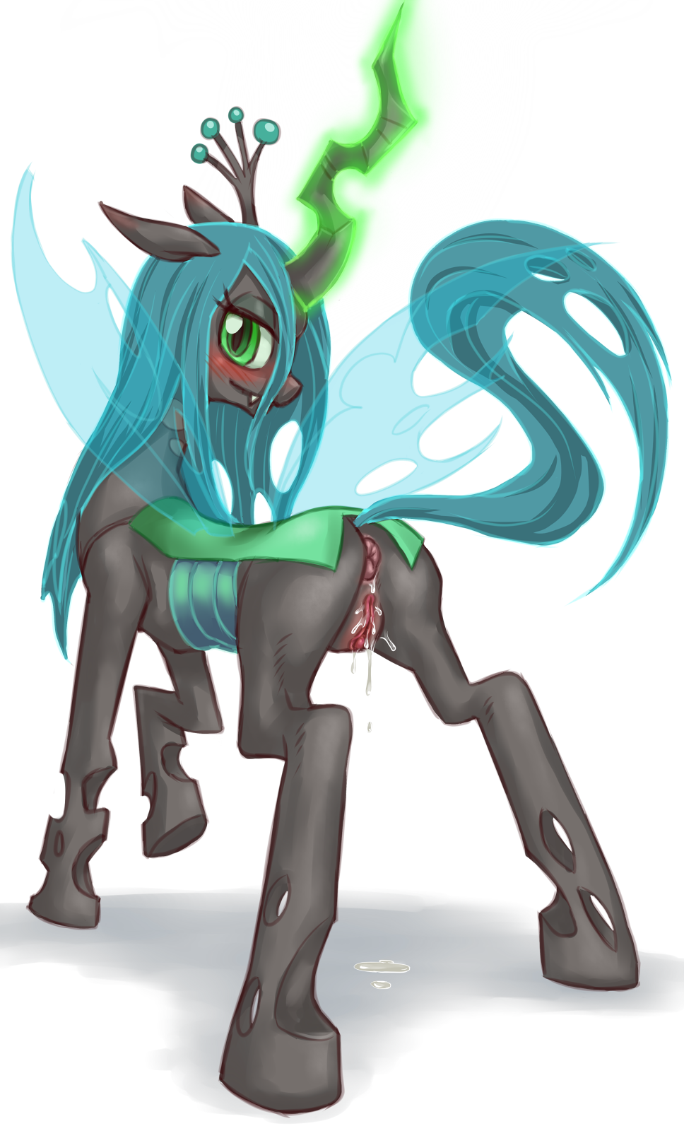 ass blush changeling cum equine female feral friendship_is_magic green_eyes hair hoihoi holes hooves horn insectoid looking_at_viewer my_little_pony pussy queen_chrysalis solo uncensored wings