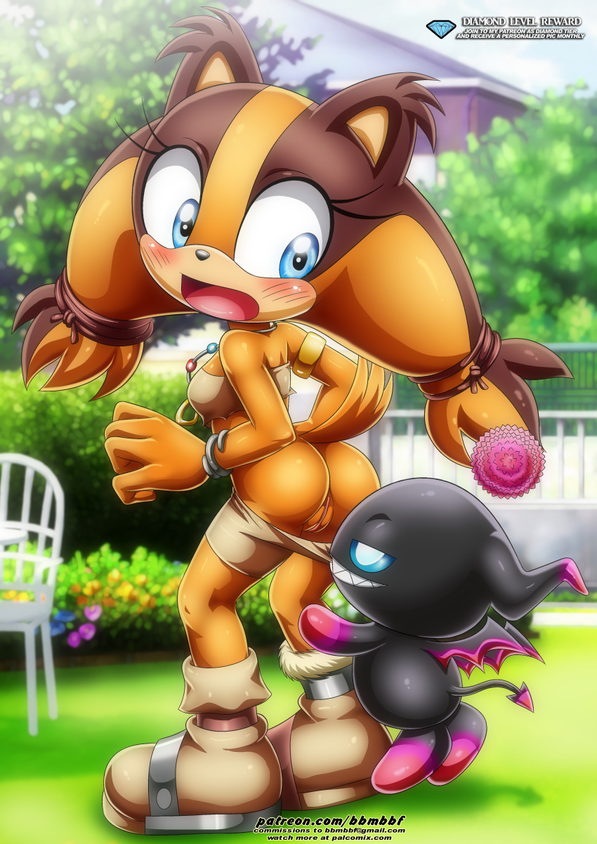1girl bbmbbf blush dark_chao mobius_unleashed palcomix pants_pull pants_pulled_down pietro's_secret_club sega sonic_(series) sonic_boom sonic_the_hedgehog_(series) sticks_the_jungle_badger