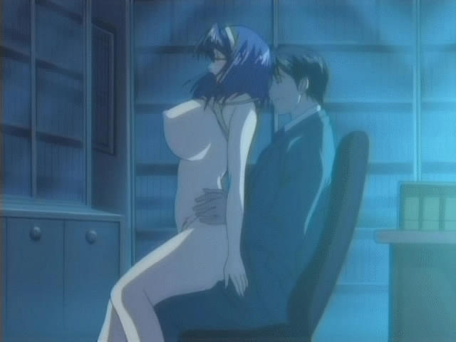 1boy 1girl animated animated_gif blue_hair bouncing_breasts breasts clothed_male_nude_female gif girl_on_top glasses hetero large_breasts lingeries lingeries_office moaning nipples nonoyama_alice reverse_cowgirl reverse_cowgirl_position riding sakurai_chisa sex spread_legs straddle straddling underwear vaginal