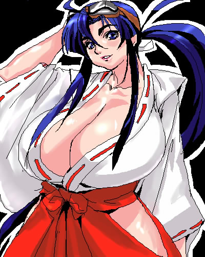 areola areolae arm_up atlus bamboo-shafted_broom bamboo_broom between_breasts black_hair blue_eyes blue_hair blush bouncing_breasts bow breasts broom brown_hair cleavage collar curvy detached_sleeves erect_nipples female flower_petals footwear gigantic_breasts glasses goggles goggles_on_head gohei hair_bow hair_ornament hair_ornaments hair_ribbon hakama hand_on_hip holding huge_breasts japanese_clothes jewelry kimono kimono_skirt koyori large_breasts long_hair lowres magatama miko nail_polish navel necklace nipples no_bra official_art ofuda open_clothes open_mouth open_shirt original outdoors plump pointy_ears ponytail psikyo ribbon sandals see-through sengoku_ace sengoku_ace_episode_ii sengoku_blade sengoku_cannon shirt simple_background skirt sky smile smirk socks solo spirit standing tabi tail tamanegiya tengai topless tree trees undressing very_long_hair weapon wide_sleeves yukata