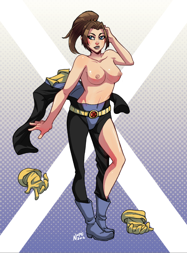 1_girl 1girl boots breasts brown_hair female female_only gloves gloves_removed kitty_pryde light-skinned_female light_skin marvel marvel_comics nipples shadowcat solo standing x-men x-men_evolution