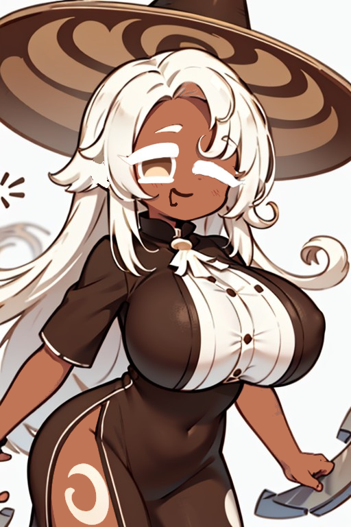 ai_generated big_breasts big_breasts cookie_run cookie_run_kingdom cowboy_shot cute devsisters fan_edit food_creature food_humanoid happy holding_object kingdom_edit latte_cookie_(cookie_run) open_mouth smile visible_navel white_background white_hair witch_hat yo_dayo_(ai)