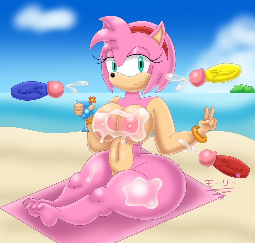 1girl 3boys alternate_version_available amy_rose anthro anthro_only areola barefoot beach beverage big_breasts bimbo blue_penis breasts bukkake completely_nude completely_nude_female cum cum_on_breasts cum_on_thighs cumshot female_focus full_body furry holding holding_beverage huge_breasts knuckles_the_echidna male male/female miles_"tails"_prower multiple_boys naked_female nipples nude nude_female peace_sign penis public red_penis ring sega sitting sky smile solo_focus sonic_the_hedgehog sonic_the_hedgehog_(series) superstarplasma tails tails_the_fox unseen_male_face v v_sign veiny_penis wristwear yellow_penis
