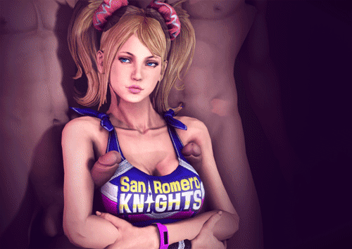 1girl 2boys 3d animated animated_gif armpit_fuck armpit_sex blonde_hair blue_eyes bored bouncing_breasts cheerleader female fugtrup gif hair hetero juliet_starling lollipop_chainsaw males multiple_boys multiple_penises penis pigtails