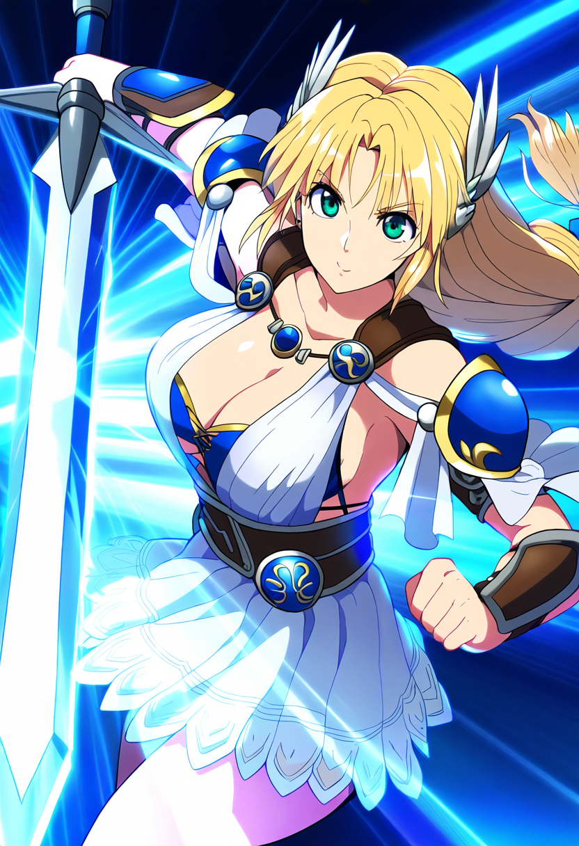 1girl alluring big_breasts bra_visible_through_clothes cleavage clothes milf nightcore_(artist) project_soul silf skirt sophitia_alexandra soul_calibur soul_calibur_ii soul_calibur_iii soul_calibur_vi sword weapon