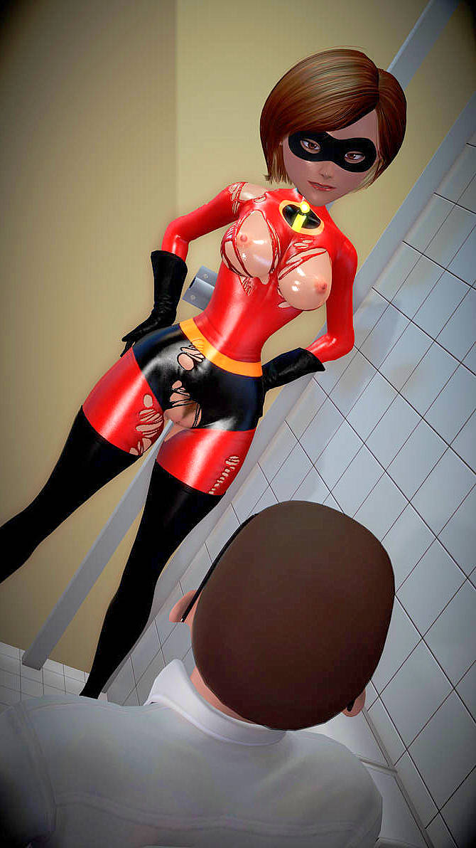 bodysuit boots breasts gloves helen_parr mask nipples shaved_pussy the_incredibles thighs torn_clothes