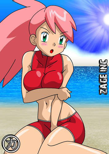 alluring athletic_female beach deviantart female_abs fit_female kageta lake_art looking_at_viewer pokemon shauna_(pokemon) shinobu shinobu_(pokemon) toned_female zage_inc