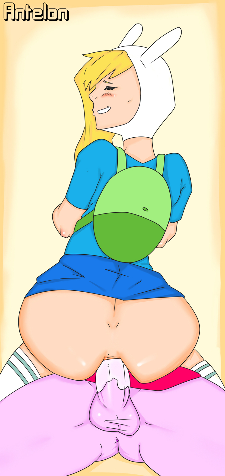 adventure_time anal_penetration antelope77_(artist) ass blonde_hair fionna_the_human looking_back prince_gumball smile