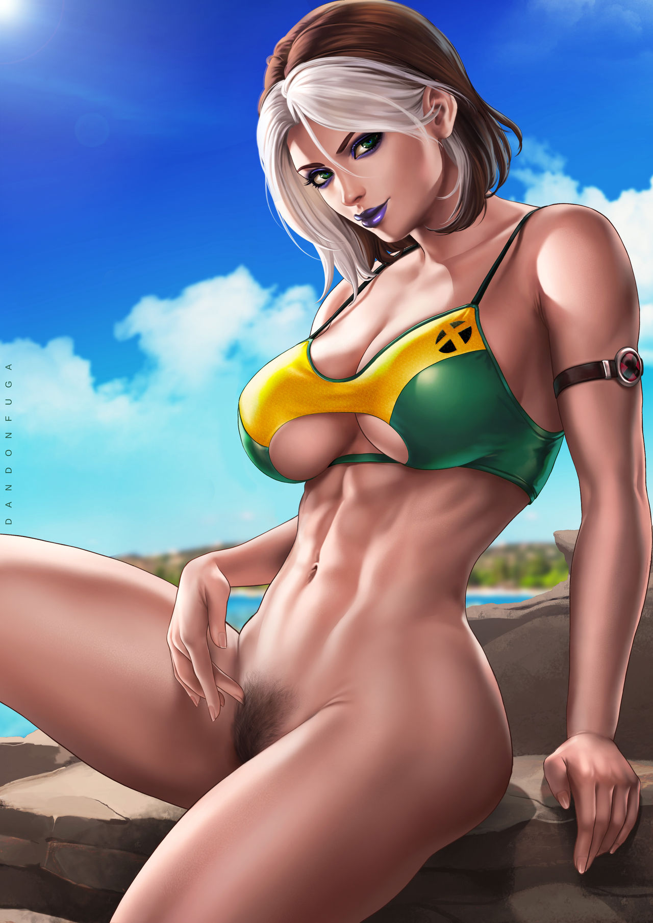 1girl anna_marie big_breasts breasts brown_hair comic_book_character dandon_fuga female_focus female_only high_res high_resolution hourglass_figure marvel marvel_animated_universe mature mature_female mutant_(marvel) patreon patreon_paid patreon_reward rogue rogue_(x-men) short_hair solo_female solo_focus superheroine tagme two_tone_hair white_highlights x-men x-men_evolution