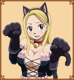 1girl areola areola_slip bare_shoulders big_breasts blonde_hair blush breasts brown_eyes cat cat_ears center_opening cleavage collar cosplay fairy_tail huge_breasts large_breasts lowres lucy_heartfilia nipple_slip nipples no_bra rudo simple_background smile solo tattoo unzipped wristband zipper