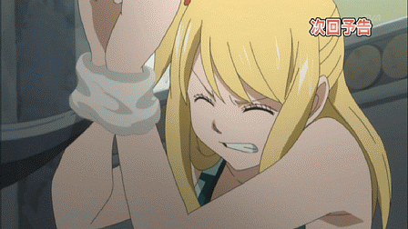 1girl animated animated_gif bare_shoulders big_breasts blonde_hair blush bondage bound breasts brown_eyes center_opening cleavage fairy_tail female female_only gif large_breasts long_hair lowres lucy_heartfilia midriff navel rudo skirt solo zipper