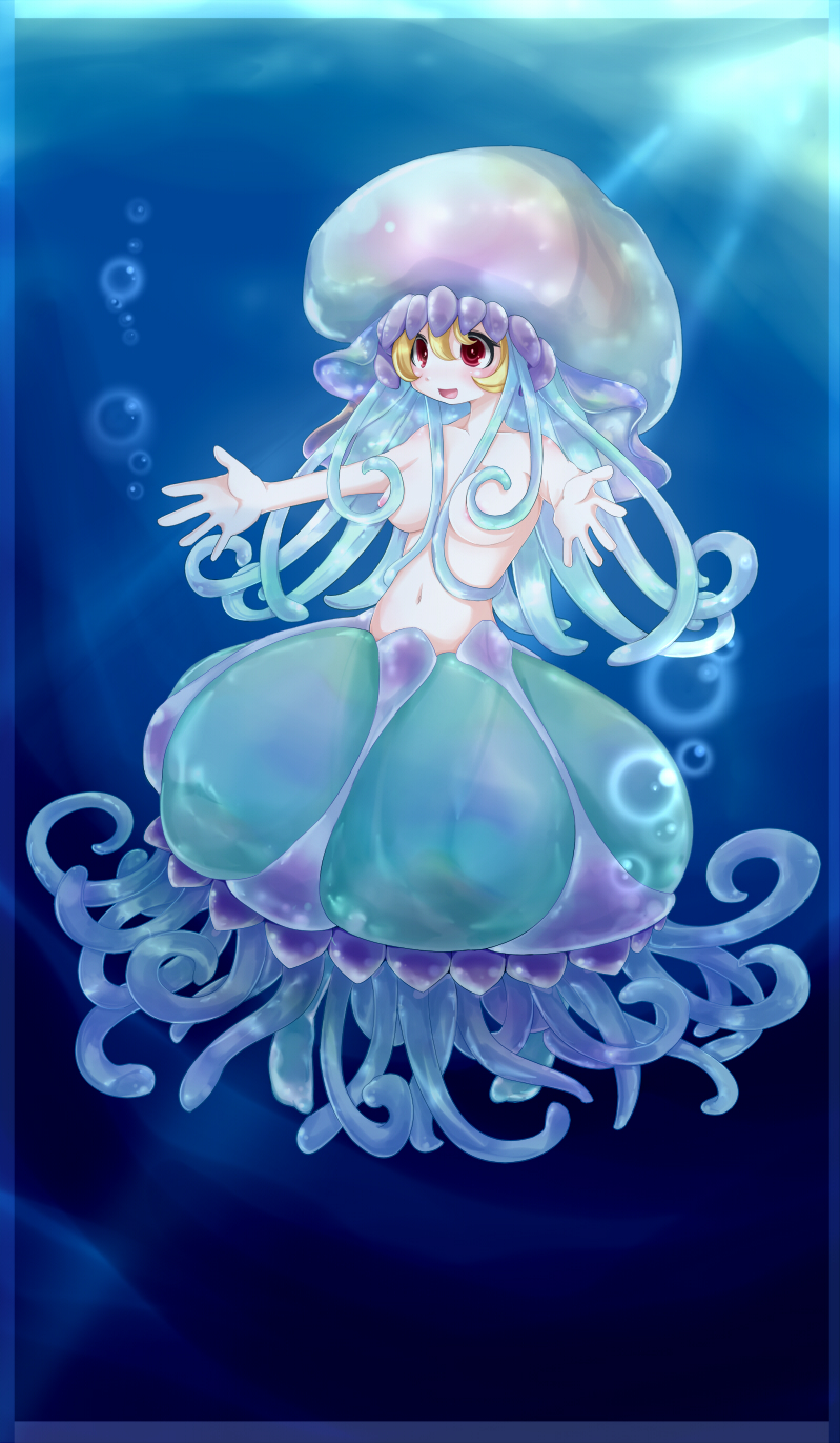 blonde_hair blush breasts frfr high_res highres jellyfish monster_girl red_eyes