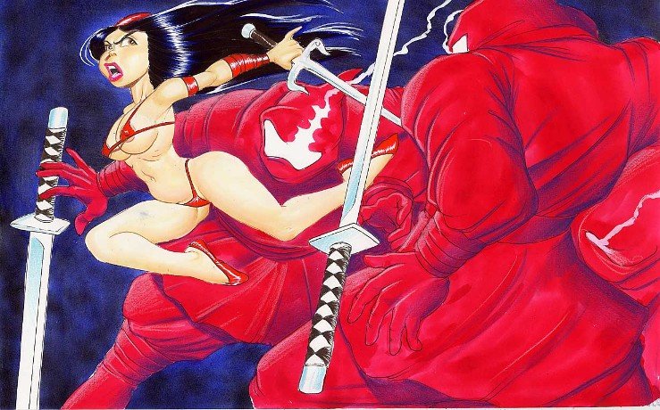 barry_blair big_breasts bikini daredevil_(series) elektra hand_ninja_(marvel) marvel red_clothing sword