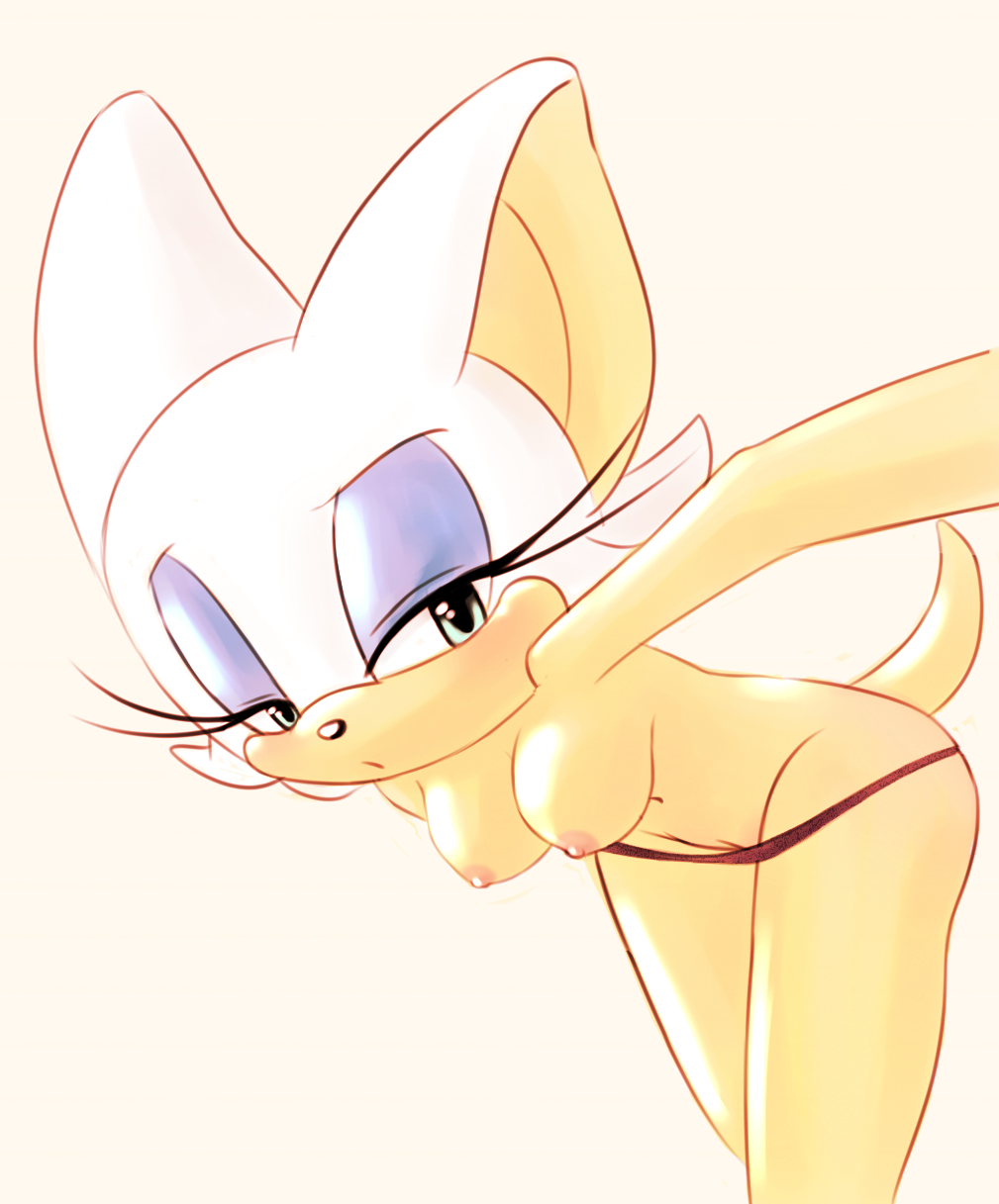 breasts cute female furry h-cookie looking_at_viewer nipples plain_background pussy rouge_the_bat sega solo sonic_(series) white_background