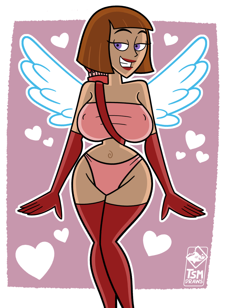 alternate_version_available big_breasts breasts danny_phantom elbow_gloves looking_at_viewer madeline_fenton panties quiver tsmdraws valentine's_day wings