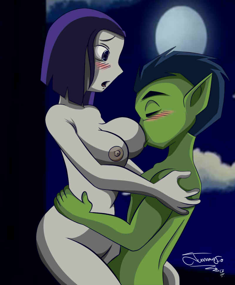 beast_boy big_breasts breast_sucking breasts cowgirl_position dc juanomorfo raven_(dc) sex teen_titans