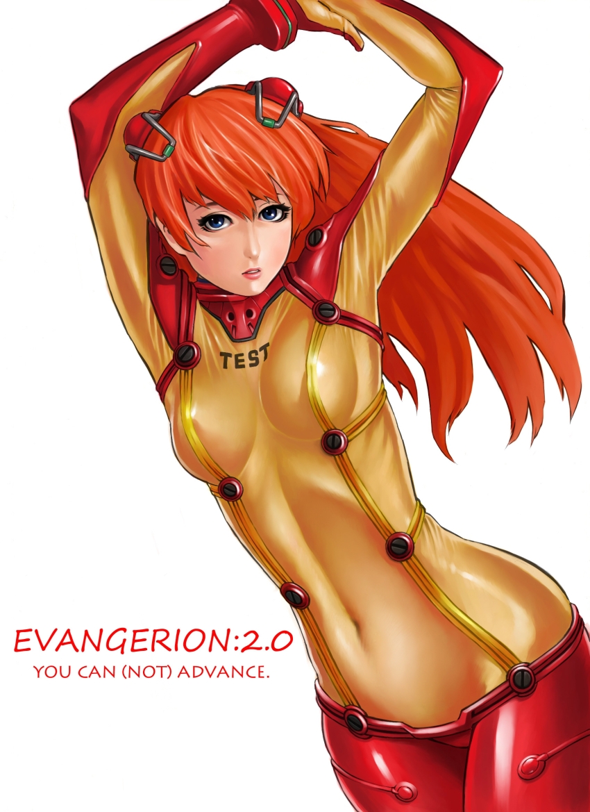 1girl arms_up asuka_langley_souryuu bangs blue_eyes evangelion:_2.0_you_can_(not)_advance high_res lips long_hair looking_at_viewer navel neon_genesis_evangelion orange_hair plugsuit rebuild_of_evangelion see-through simple_background skin_tight solid_air white_background
