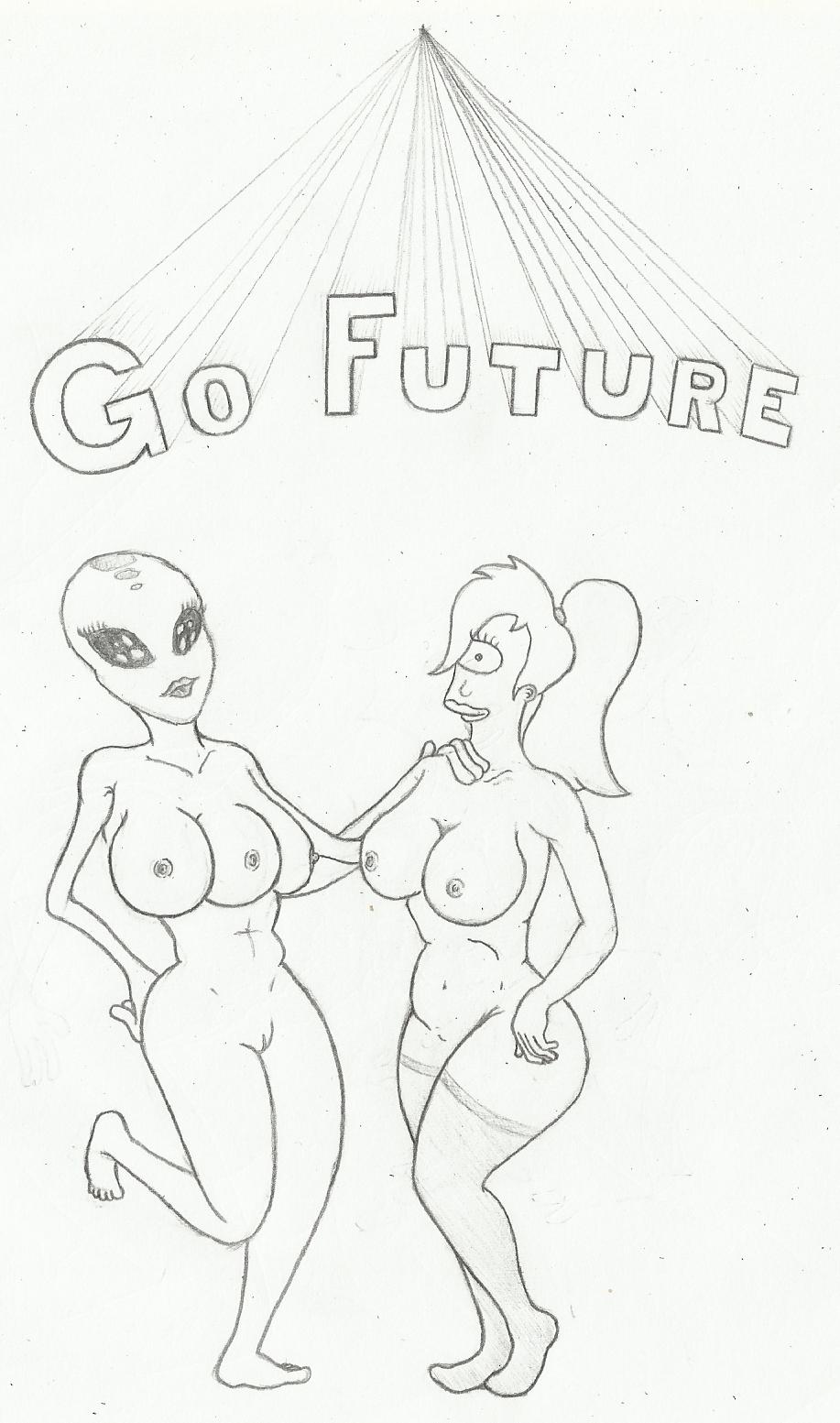 2girls 3_breasts aliens breasts futurama future kongen multiple_girls nude one_eye self_upload text turanga_leela