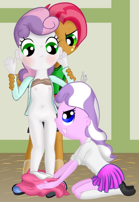 2013 3_girls 3girls babs_seed babs_seed_(mlp) bad_quality blue_eyes blush bra breasts bullying clothed clothing cub diamond_tiara diamond_tiara_(mlp) equine female female_only flat_chested friendship_is_magic green_eyes group hair horse human humanized inside kneel long_hair my_little_pony navel nipples nude ohohokapi pussy shirt shoes skirt smile socks standing sweetie_belle sweetie_belle_(mlp) threesome tiara toony two_tone_hair underaged undressing young yuri