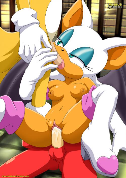 1girl 2boys areola bbmbbf breasts canine fellatio female fox knuckles_the_echidna male miles_"tails"_prower mobius_unleashed multiple_boys nipples oral oral_sex palcomix rouge_the_bat sega sonic_(series) sonic_the_hedgehog_(series) vaginal_penetration wings